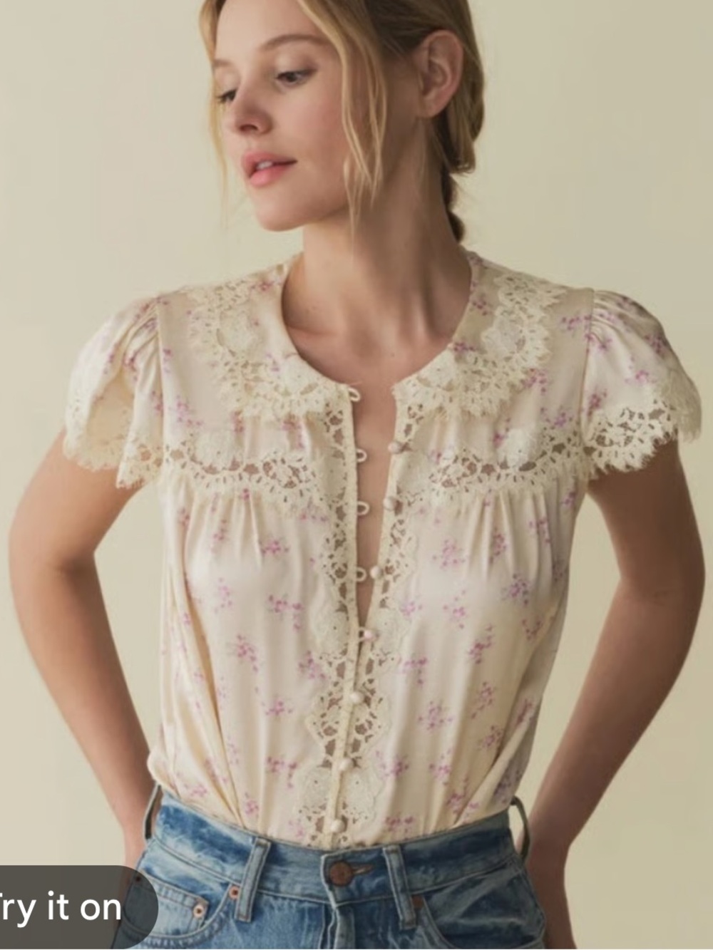 DOEN Josephine Lace-Trim Blouse in Hillside Heather